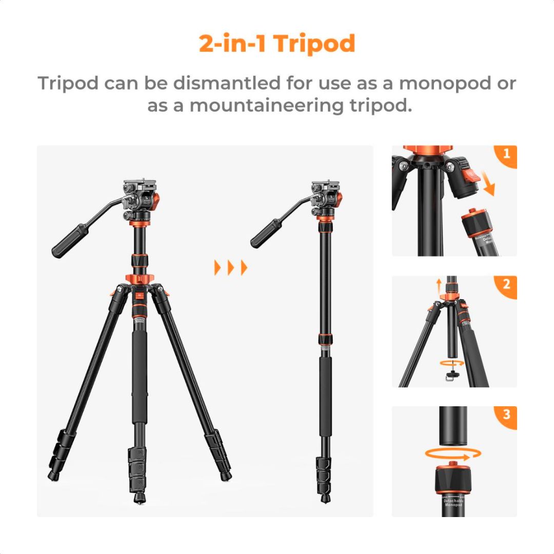 K&F Concept Aluminium Video Tripod sa fluidnom glavom KF09.136 - 6